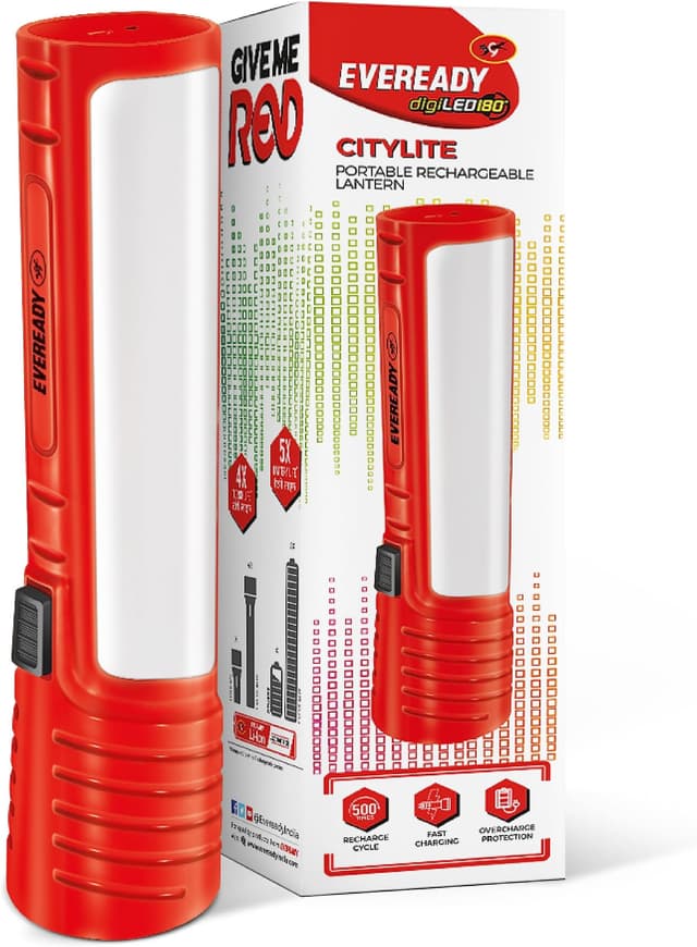 Eveready CITYLITE Multipurpose Emergency Rechargeable Lantern | HL50 | 2W Torch & 3W Lantern | Micro USB Fast Charging | Overcharge Protection | Powered by 3.7V Li-Ion Battery | Red, Blue & Green